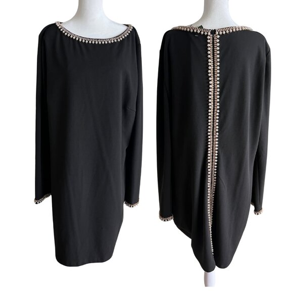 ✨ XTaren 3X Black Formal Dress NWT | Pearl & Rhinestone Embellished | L/S - Picture 1 of 7